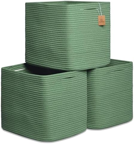NaturalCozy 13x15x13 Kallax Storage Cubes Bins, 3 Pack | Cotton Rope Cube by NaturalCozy