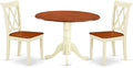 East West Furniture DLCL3-BMK-W 3 Piece Dinette Set for Small Spaces Contains a Round Dining Table with Dropleaf and 2 Dining Chairs, 42x42 Inch, Buttermilk & Cherry
