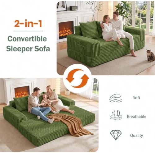 70" Convertible Sofa Bed, Corduroy Boneless Couch - Image 5