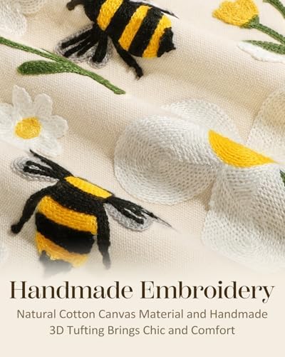 Embroidered Throw Pillow Covers 18x18 Inch, Flower Bee - Image 2