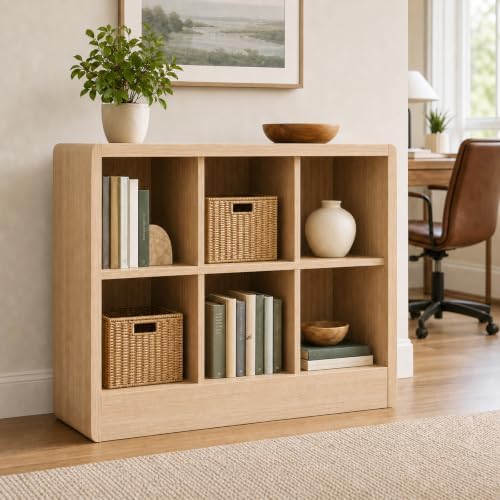 Low Cube Bookcase, 6-Cube Storage Organizer Shelf, Natural Oak - Image 2