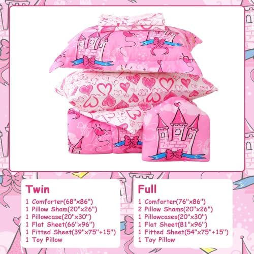 Kids Twin Comforter Bed Set 6 Pieces Castle Heart Girls Bedding Set - Image 6
