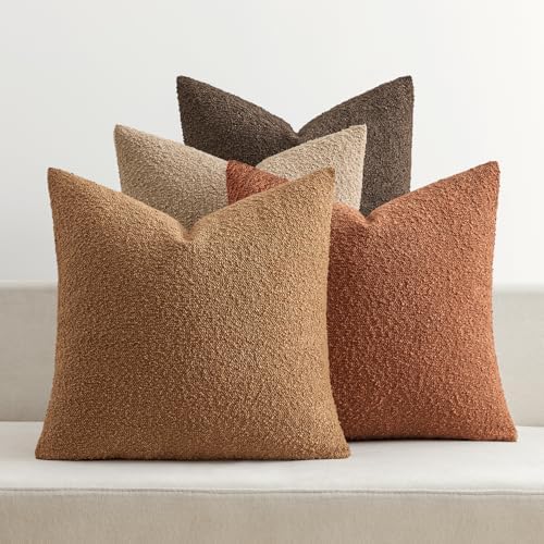 MIULEE Fall Decorative Boucle Throw Pillow Covers 18x18 Rustic Set of 4 by MIULEE