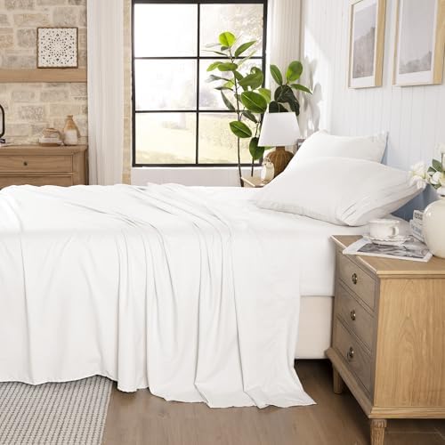 ROSE&RISY Soft White Sheets Queen Sheet Set, Pre-Washed Cotton-Like Brushed - Image 2