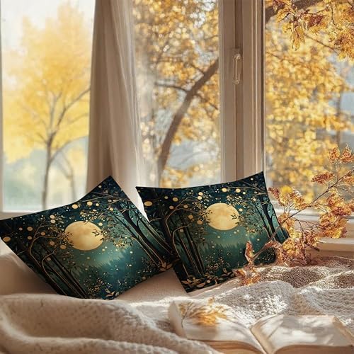 Rustic William Morris Inspired Night Moon Forest Decor Pillow Covers 18x18 Set - Image 6