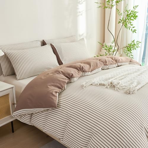 Mocha Brown Comforter Set King Striped Soft Washed Microfiber Jacquard 3 Pieces - Image 5