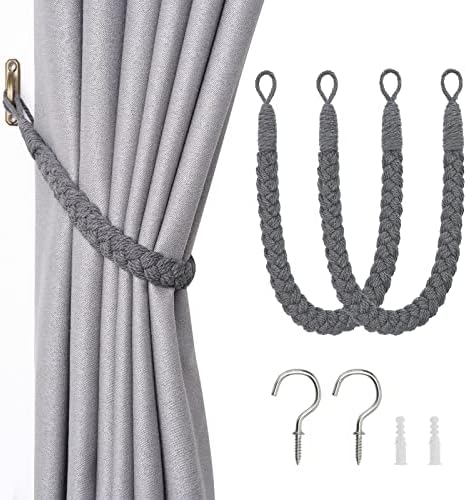 NICEEC 2 Pack Natural Cotton Rope Curtain Tiebacks Elegant Boho Style by NICEEC