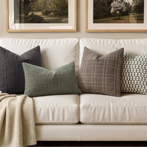 MIULEE Linen Plaid Pillow Covers Fall Decorative 18x18 Brown - Image 3
