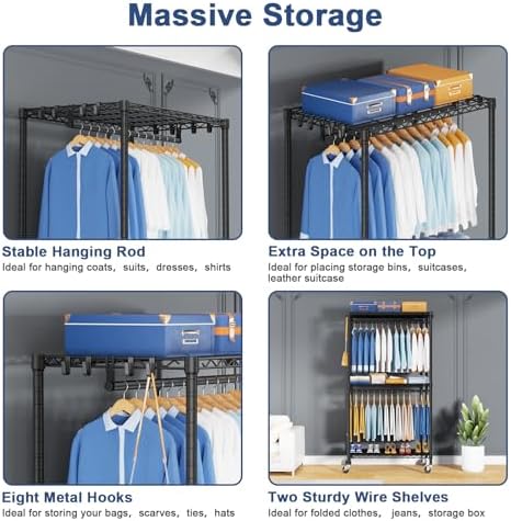 ULIFHOME P8 Heavy Duty Clothes Rack（With Extended Width Design） Rolling - Image 5