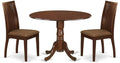 East West Furniture DLIP3-MAH-C 3 Piece Modern Dining Table Set Contains a Round Wooden Table with Dropleaf and 2 Linen Fabric Upholstered Dining Chairs, 42x42 Inch, Mahogany