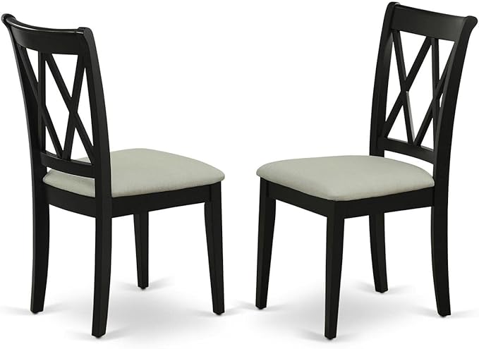 East West Furniture SHCL3-BLK-C 3 Piece Modern Dining Table Set Contains a Round Kitchen Table with Pedestal and 2 Linen Fabric Kitchen Dining Chairs, 42x42 Inch, Black