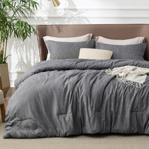 Bedsure Dark Grey Full Size Comforter Set, Cationic Dyed Bed Set 3 Pcs by BEDSURE