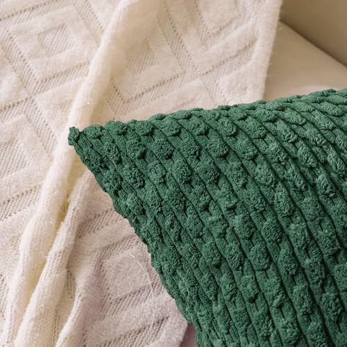 Set of 4 Dark Green Decorative Throw Pillow Covers 24x24 Inch Corduroy Pillow - Image 2
