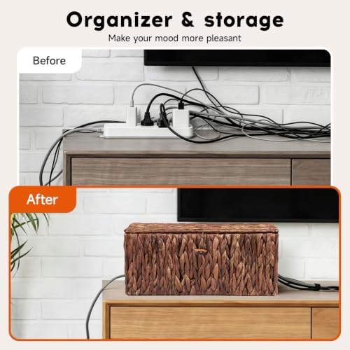 Cable Management Box with Lid, 2 Side Open Slots Storage Box to Hide Cords - Image 2