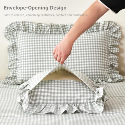 5 Pcs Gray Gingham Comforter Sets Full Size Ruffle Bed in a Bag - Image 6