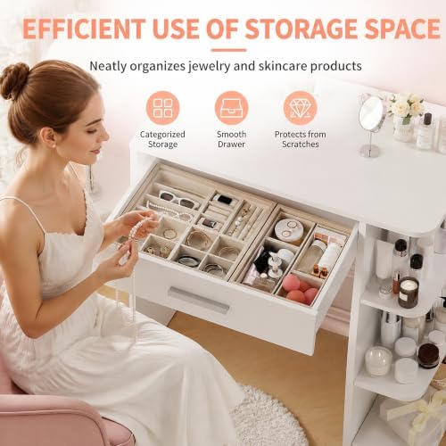 Makeup Vanity Desk with Mirror and Lights, 26.4”Small Vanity Mirror with Lights - Image 6