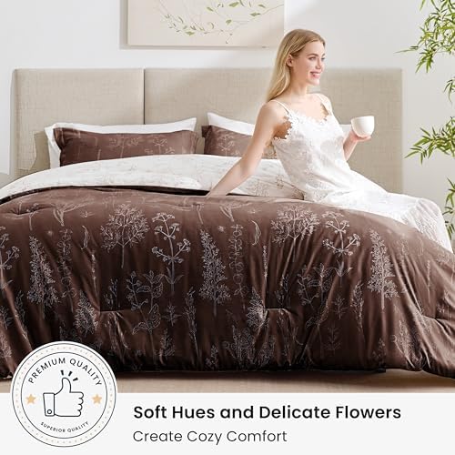 Love's cabin Floral Comforter Set Cute Bedding Twin Reversible Chocolate - Image 2