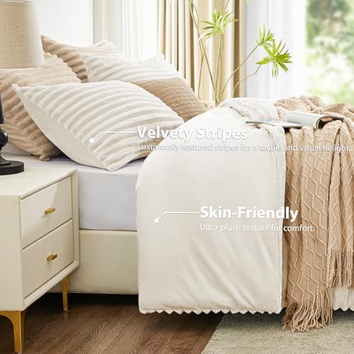 EXQ Home Fluffy Comforter Set Queen Size, 3 Pieces Bed Set, Cream White - Image 3