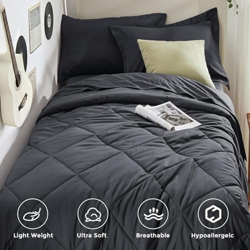 HEVUMYI 5-Piece Twin XL Comforter Set, Dark Grey Bed in a Bag - Image 2