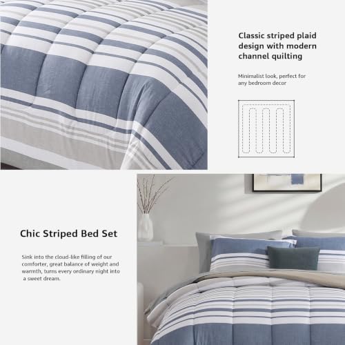 Monbix Twin XL Comforter Set-5 Piece Striped Bed in a Bag Twin Bedding Sets - Image 5