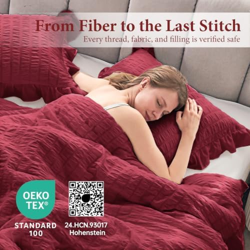 JOLLYVOGUE Burgundy Twin/Twin XL Comforter Set, 2 Pieces Seersucker Lightweight - Image 4