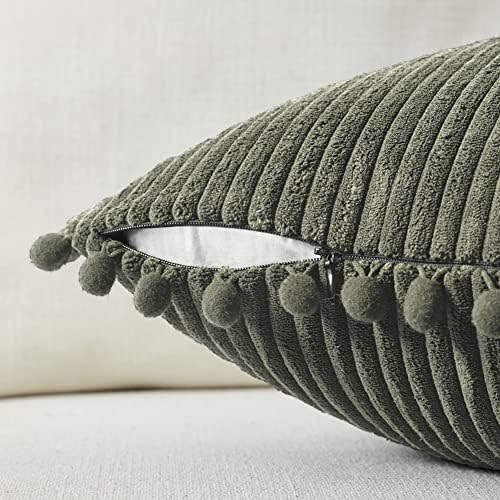 Fancy Homi Pack of 2 Olive Green Decorative Throw Pillow Covers 16x16 Inch - Image 3
