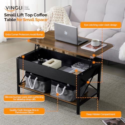 VINGLI 36" Small Lift Top Coffee Table - Image 3