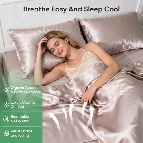100% Bamboo Viscose & Lyocell Tencel Sheets Set King Size，Cooling & Silky Soft - Image 2