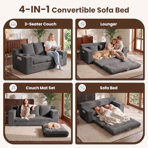 70" Boneless Couch, 4-in-1 Convertible Sofa Bed, 3 Seater Couch, Pull Out Sofa - Image 5