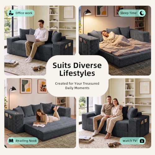 77" Convertible Futon Sofa Bed, Boneless Couch - Image 4