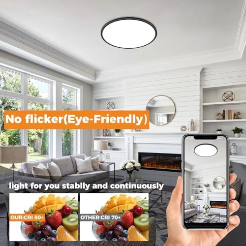hepside 15.8INCH Big Dimmable Flush Mount Ceiling Light Fixture Black, 3CCT - Image 5