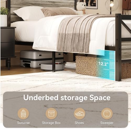 Twin Size Bed Frame with 51.2'' Tall Headboard, Wash Grey - Image 5