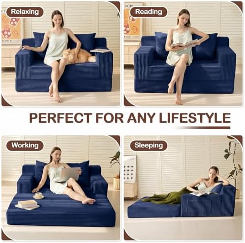 Boneless Loveseat Couch Folding Sofa Bed, Foldable Floor Futon Sleeper Couch Bed - Image 6