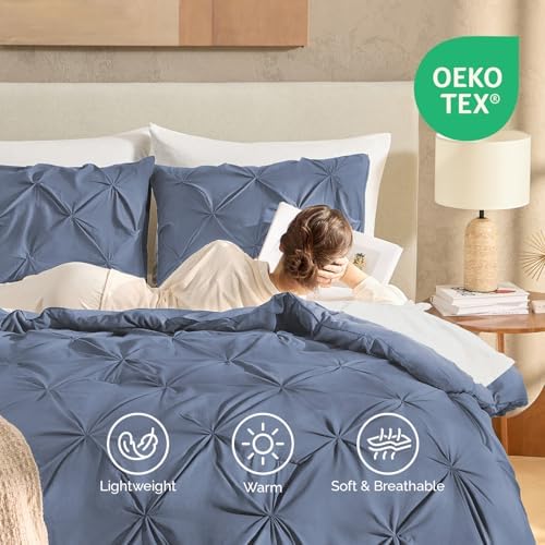 Andency Oversized King Pinch Pleat Dark Blue Comforter Set 3 Piece Bedding - Image 5