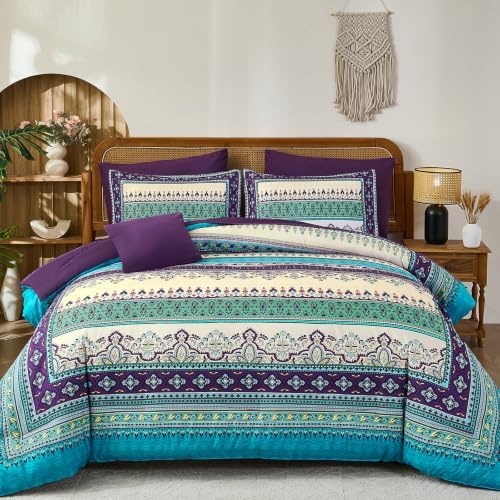 Boho Comforter Set King Size, 8 Pieces Paisley Border Bedding Set by Cottolester