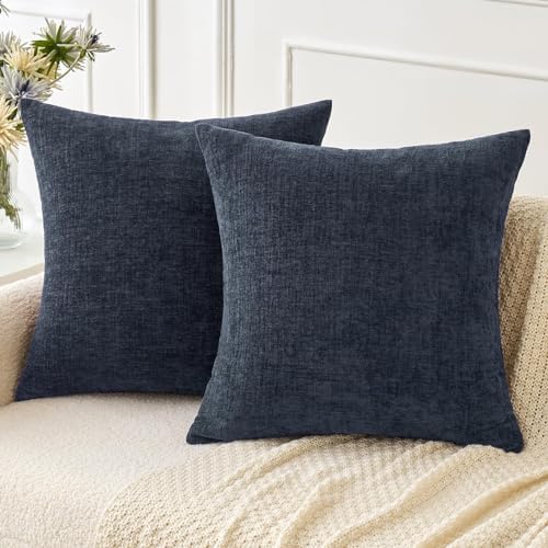 MIULEE Soft Chenille Throw Pillow Covers Dark Navy 16x16 Inch Pack of 2 by MIULEE