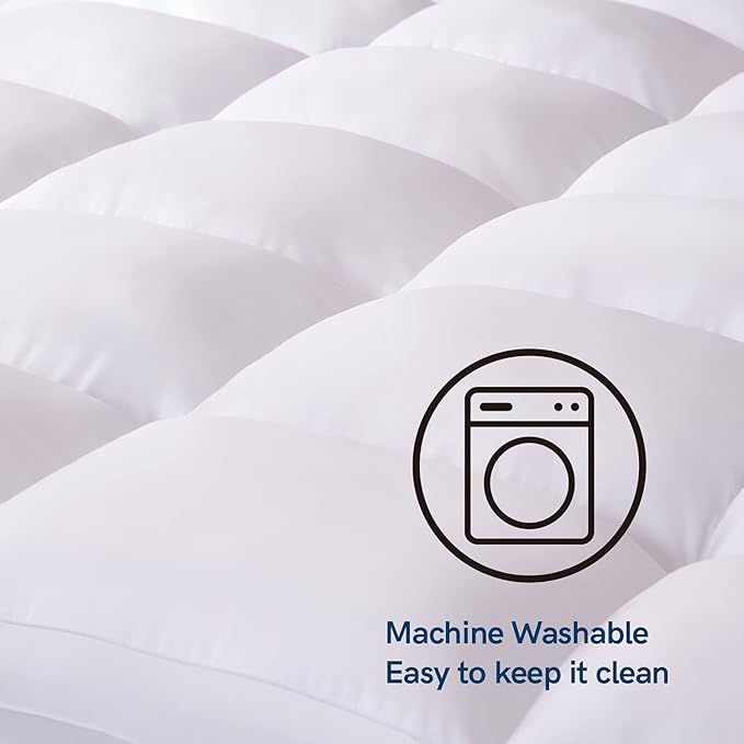 ELEMUSE Full XL Mattress Topper for Back Pain, Extra Thick Mattress Pad Cover, Plush Soft Pillowtop with Elastic Deep Pocket, Overfilled Down Alternative Filling