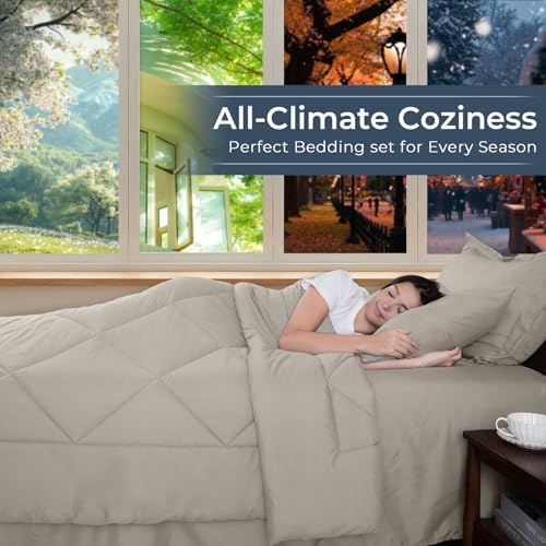 HEVUMYI 7-Piece King Comforter Set, Oatmeal Bed in a Bag - Image 3