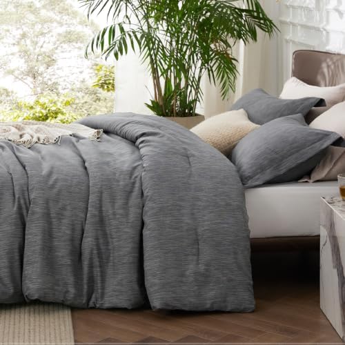 Bedsure Dark Grey King Size Comforter Set, Cationic Dyed Bed Set 3 Pcs - Image 2