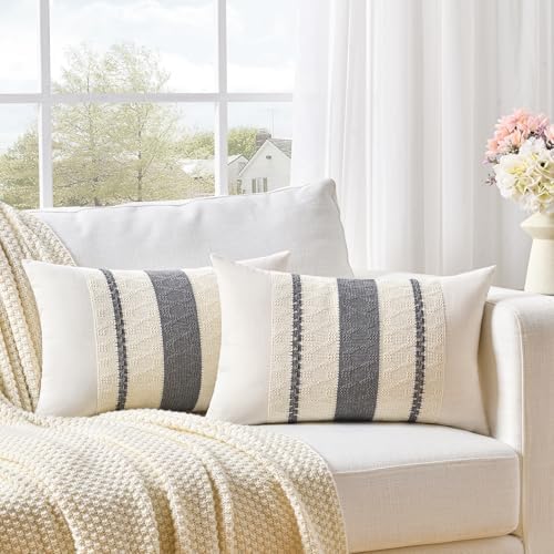 Fancy Homi Set of 1 Neutral Grey Farmhouse Long Lumbar Decorative Throw Pillow - Image 2
