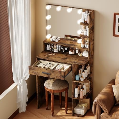 Makeup Vanity Desk with Mirror and Lights, 26.4”Small Vanity Mirror with Lights - Image 2