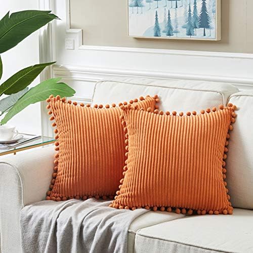 Fancy Homi Set of 2 Orange Decorative Throw Pillow Covers 14x14 Inch - Image 6