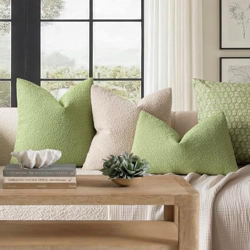 Foindtower Decorative Textured Boucle Throw Pillow Covers 26x26 Lime Green - Image 6