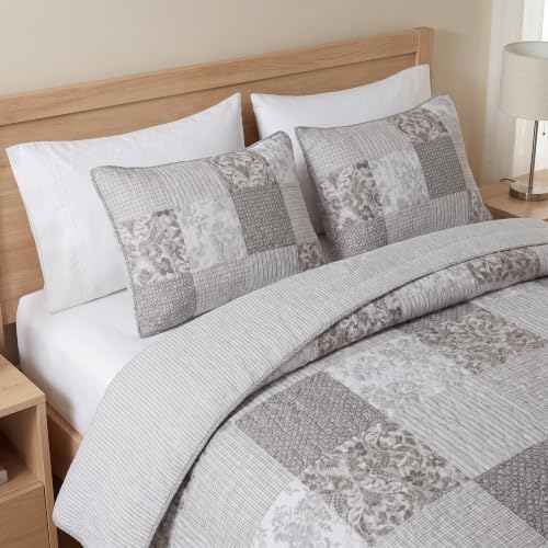 SLPR - Silver Linings Patchwork Gray Cotton Quilt Set, Twin - Image 3