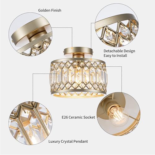 9 Inch Crystal Ceiling Light, Small Flush Mount Chandelier, Modern Light Fixture - Image 7