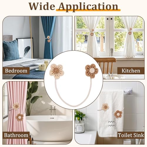 4 Pack Flower Curtain Tiebacks, Rope Curtain Tiebacks Boho Style, Simple - Image 7
