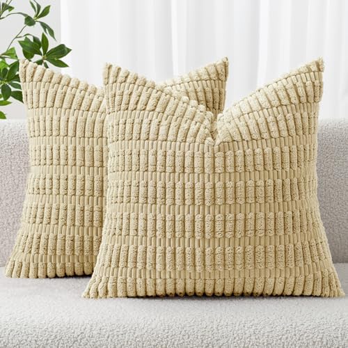 MIULEE Euro Sham Corduroy Decorative Throw Pillow Covers 24x24 Beige by MIULEE