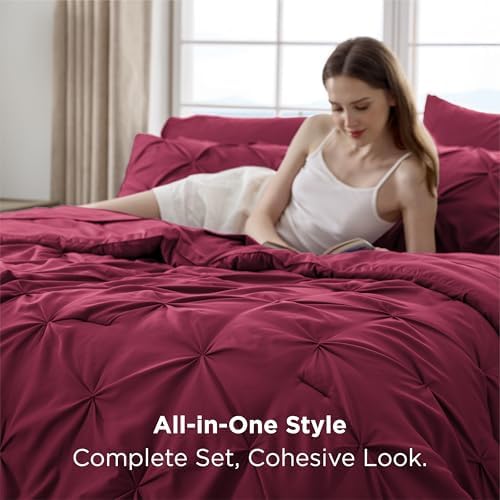 Bedsure Twin Comforter Set & Sheet Set, 5-Piece Dark Red Bedding Set - Image 6