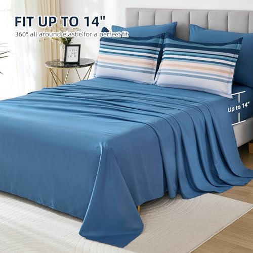 Dobuyly Blue Comforter Full Size Set 7 Piece, Boho Striped Bed in a Bag Full - Image 6