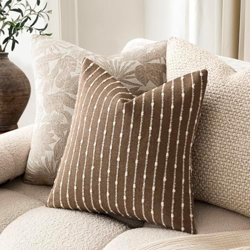 Foindtower Decorative Striped Boucle Throw Pillow Covers 22x22 Inch Brown - Image 5